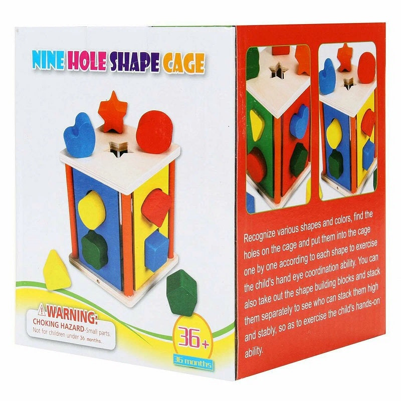 Wooden 9 Hole Multicolor Interactive Shape Sorter 