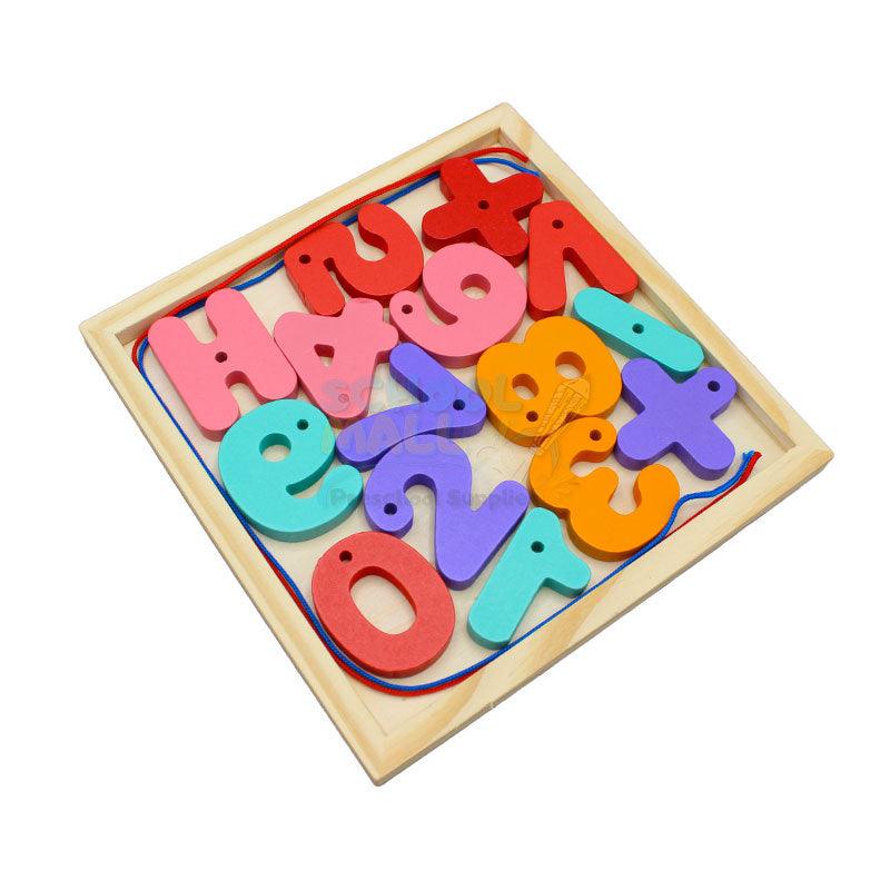 Wooden 3D Alphabet & Numbers Lacing Activity Tray