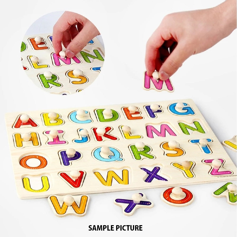 Wooden Square Capital Alphabets Peg Puzzle Pin Board