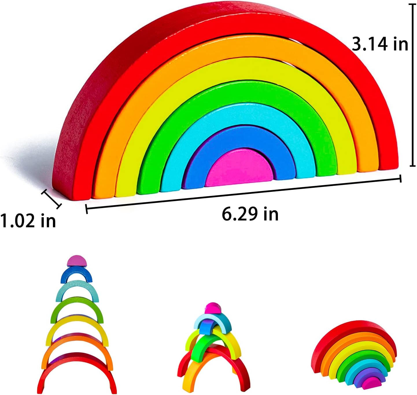 Wooden Montessori Rainbow Stacking Arch Bridge