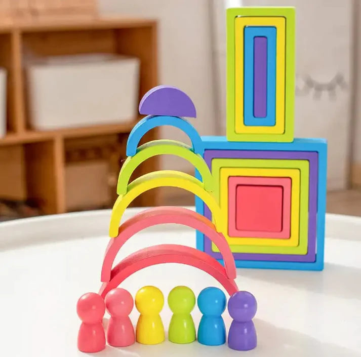 Wooden Montessori Rainbow Stacking Toys Set