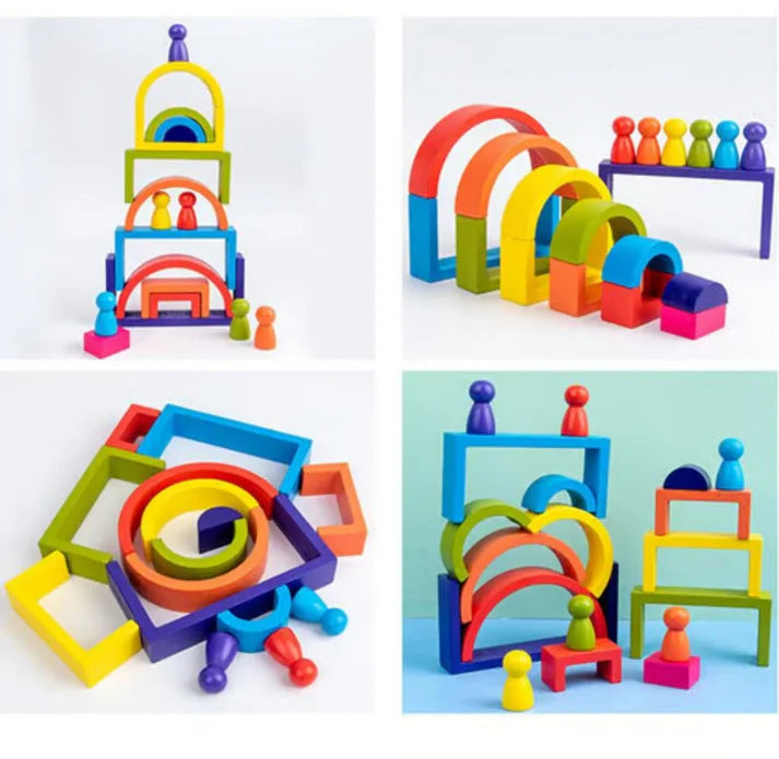 Wooden Montessori Rainbow Stacking Toys Set