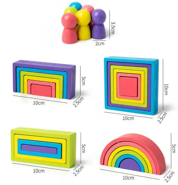 Wooden Montessori Rainbow Stacking Toys Set