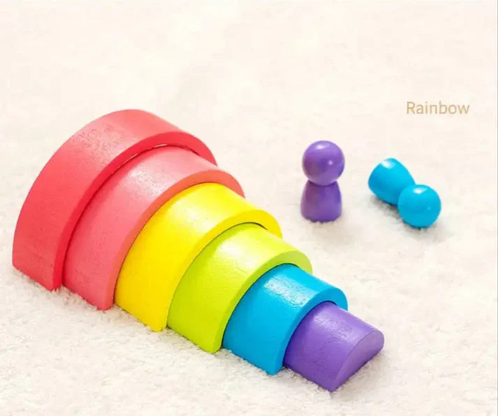 Wooden Montessori Rainbow Stacking Toys Set