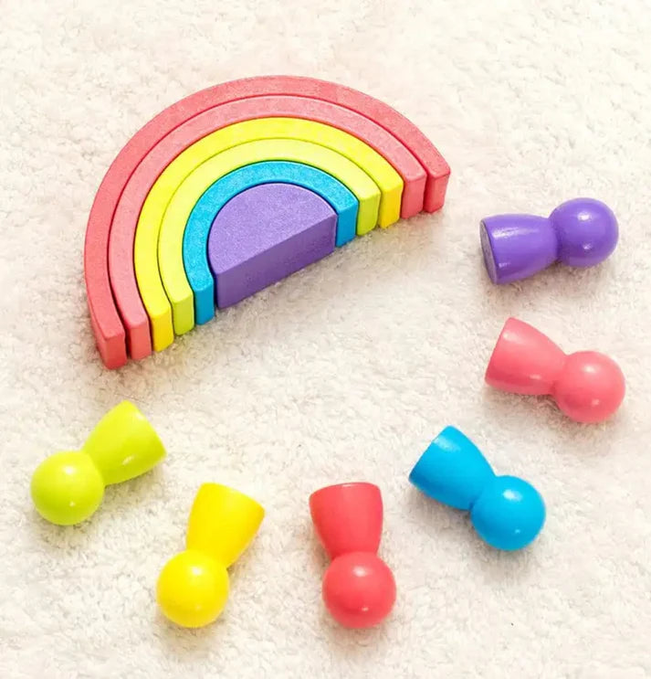 Wooden Montessori Rainbow Stacking Toys Set
