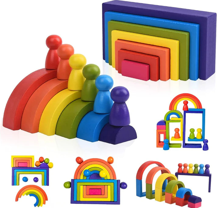 Wooden Montessori Rainbow Stacking Toys Set