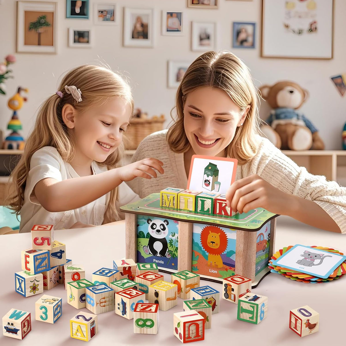 Wooden Spelling Learning & Matching Blocks Game – MGT Toys