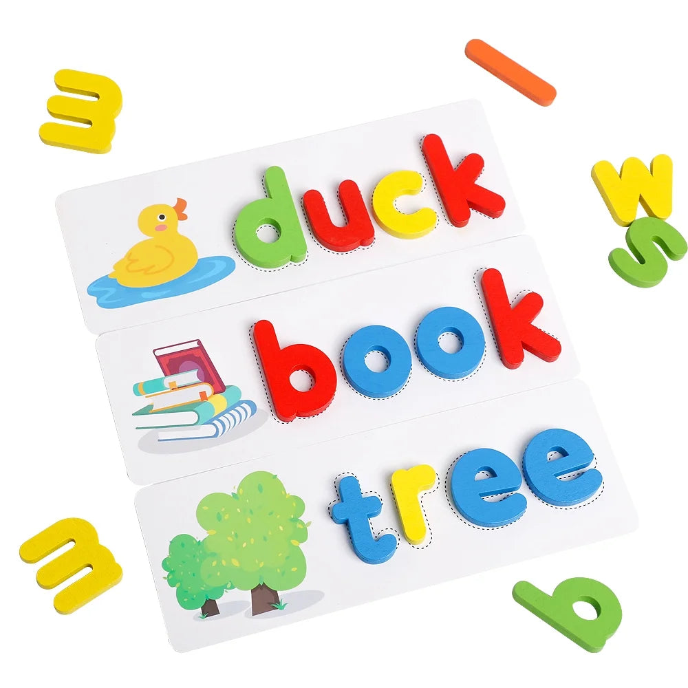 Wooden Spelling Words Flash Cards Activity Game