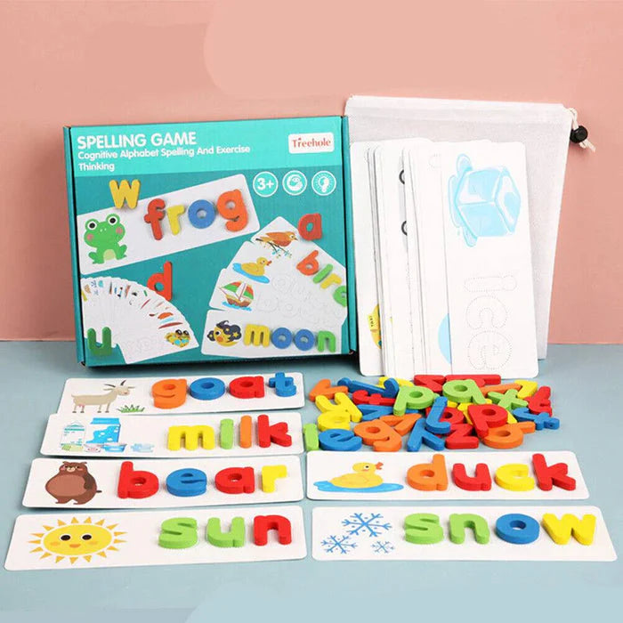 Wooden Spelling Words Flash Cards Activity Game