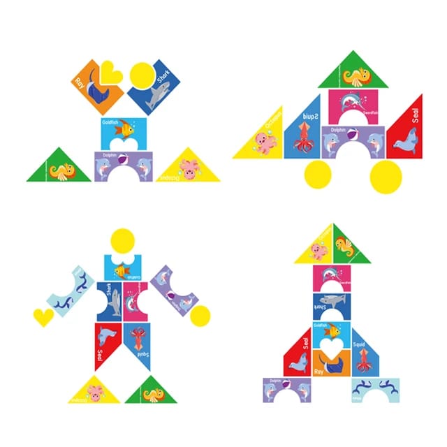 Wooden 3 in 1 Colorful Tangram Puzzle Sorting Board