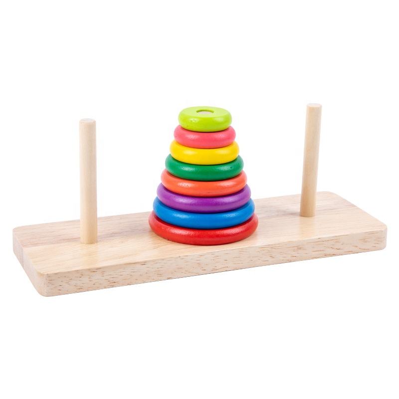 Stacking Column Game Wooden 3 Column Tower of Hanoi Stacking Game – MGT Toys