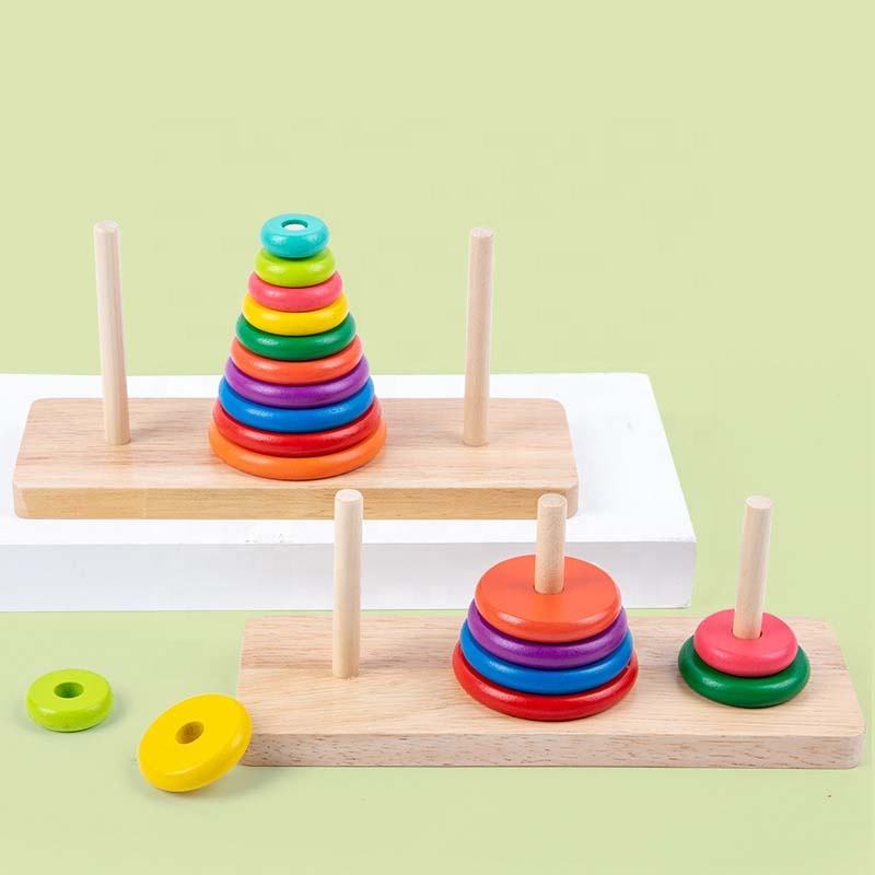 Wooden 3 Column Tower of Hanoi Stacking Game – MGT Toys
