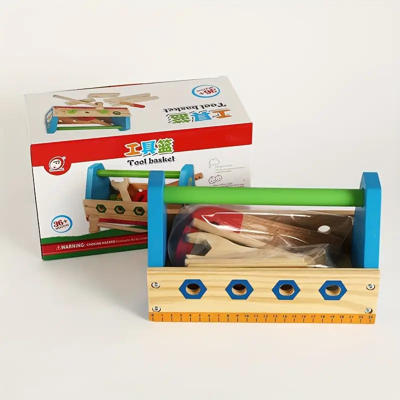 Wooden Multicolor Construction Tools Basket Set