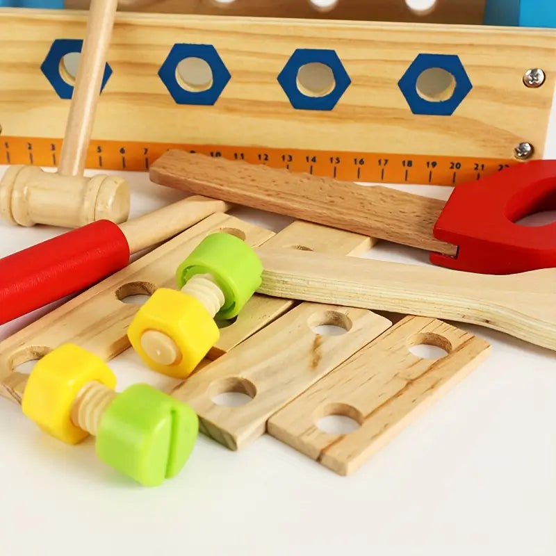 Wooden Multicolor Construction Tools Basket Set
