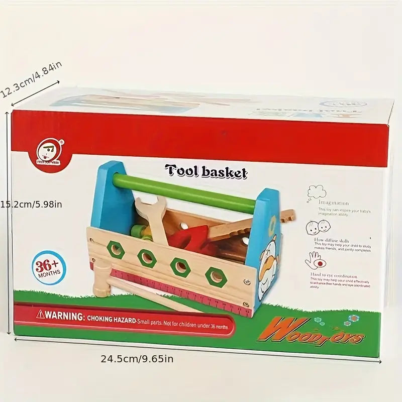 Wooden Multicolor Construction Tools Basket Set