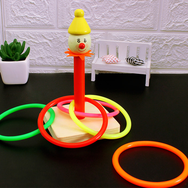 Wooden Colorful Clown Ring Tower Toss Game
