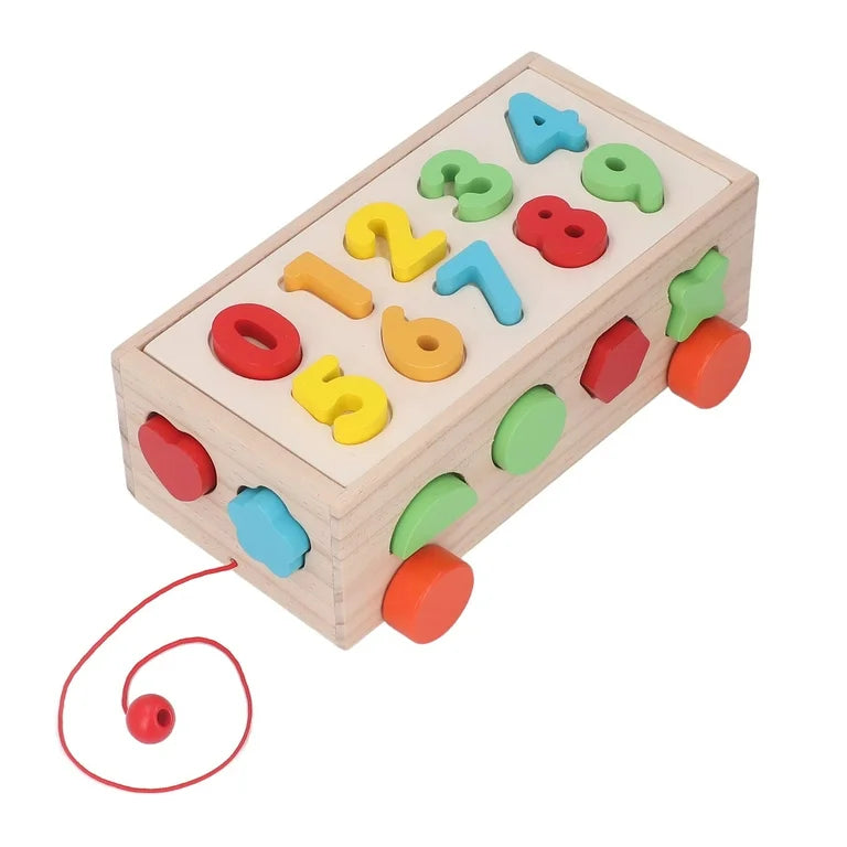 Wooden 3d Multicolor Numbers & Shapes Sorting Trailer