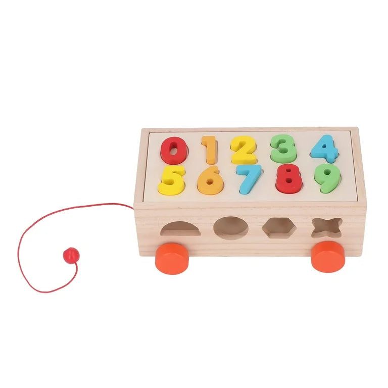 Wooden 3d Multicolor Numbers & Shapes Sorting Trailer