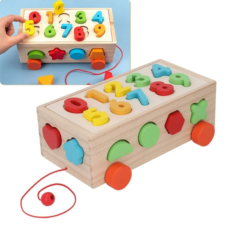 Wooden 3d Multicolor Numbers & Shapes Sorting Trailer