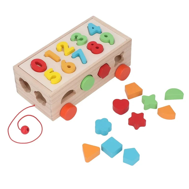 Wooden 3d Multicolor Numbers & Shapes Sorting Trailer