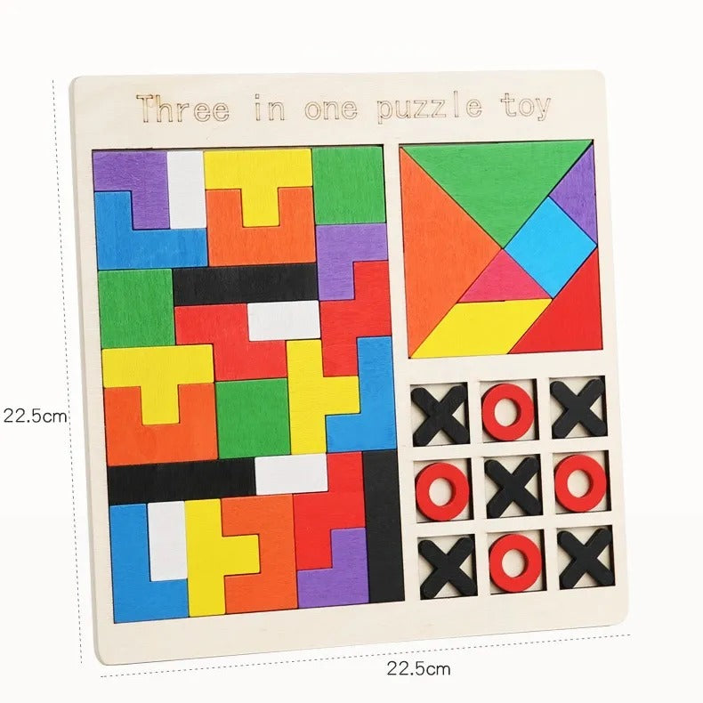 Wooden Tangram and Tic Tac Toe Puzzle Board