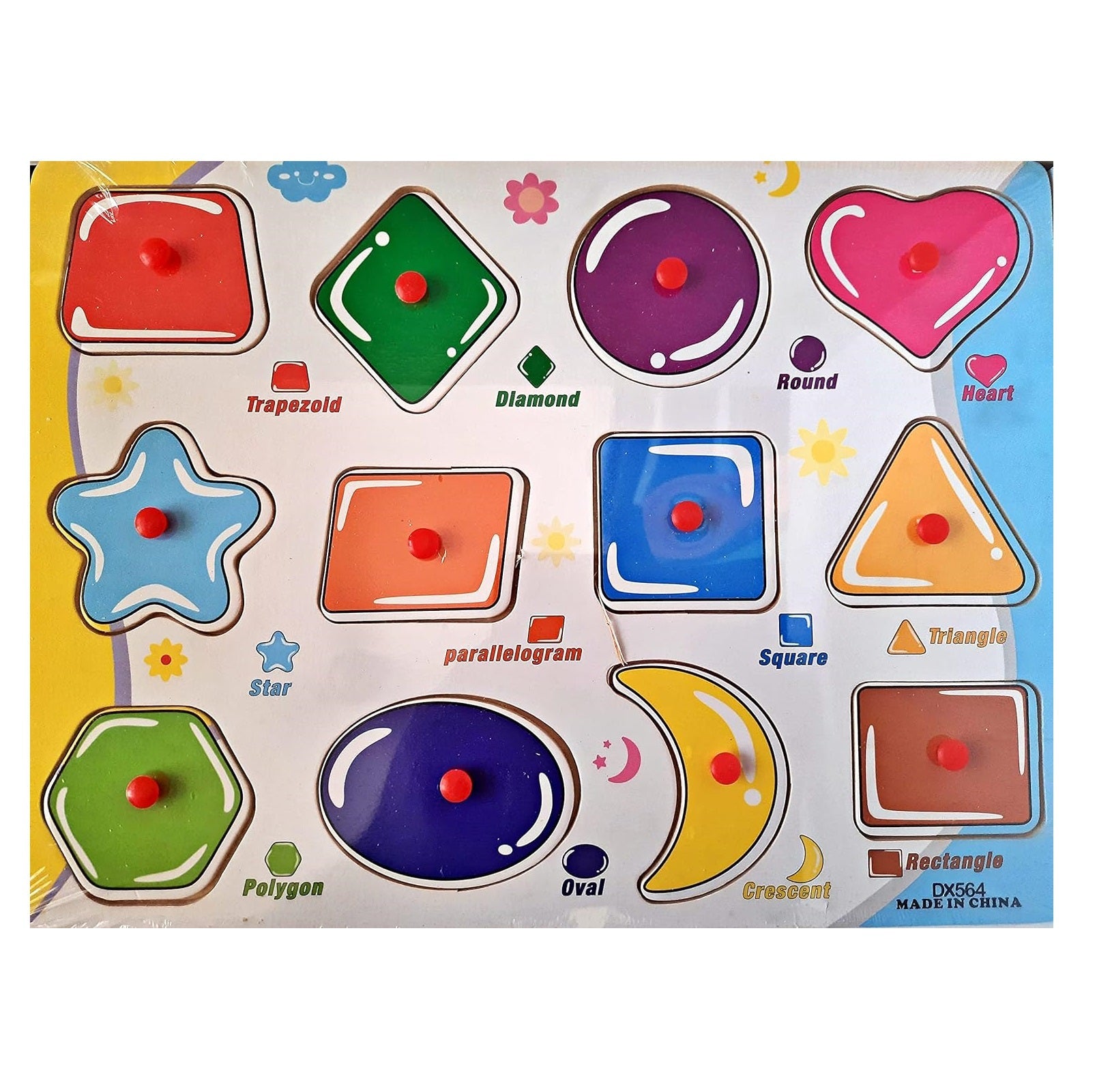 Wooden 12 Shapes Peg Puzzle Pin Board