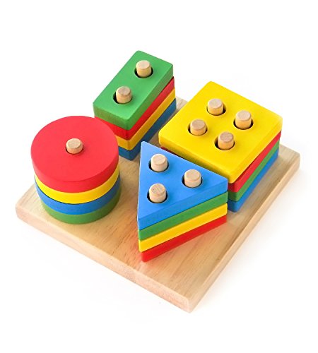 Wooden Multicolor 4 Geometric Shapes Sorter Toy