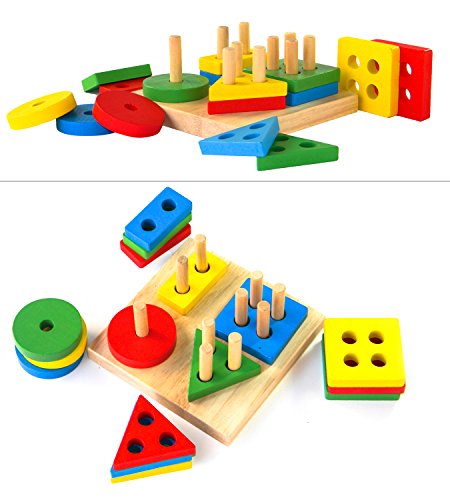 Wooden Multicolor 4 Geometric Shapes Sorter Toy