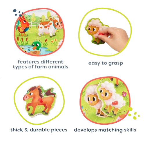 Wooden Farm Animal Peg Puzzle Pin Board – MGT Toys