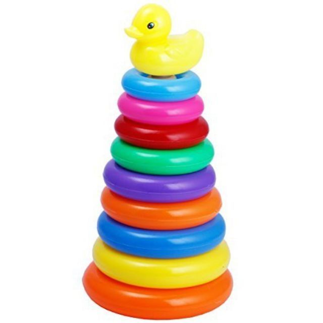 Kids Rainbow Stacking Duck Ring Tower Toy With Yellow Duck Big Size