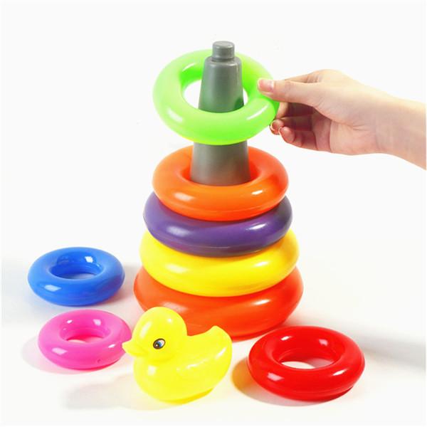 Kids Rainbow Stacking Duck Ring Tower Toy With Yellow Duck Big Size