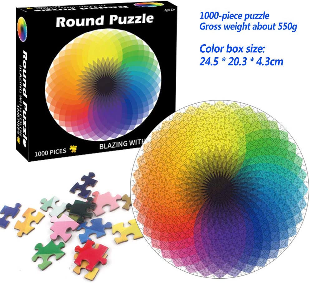 1000 Pcs Jigsaw Puzzle Gradient Color Rainbow Large Round Jigsaw DIY Puzzle