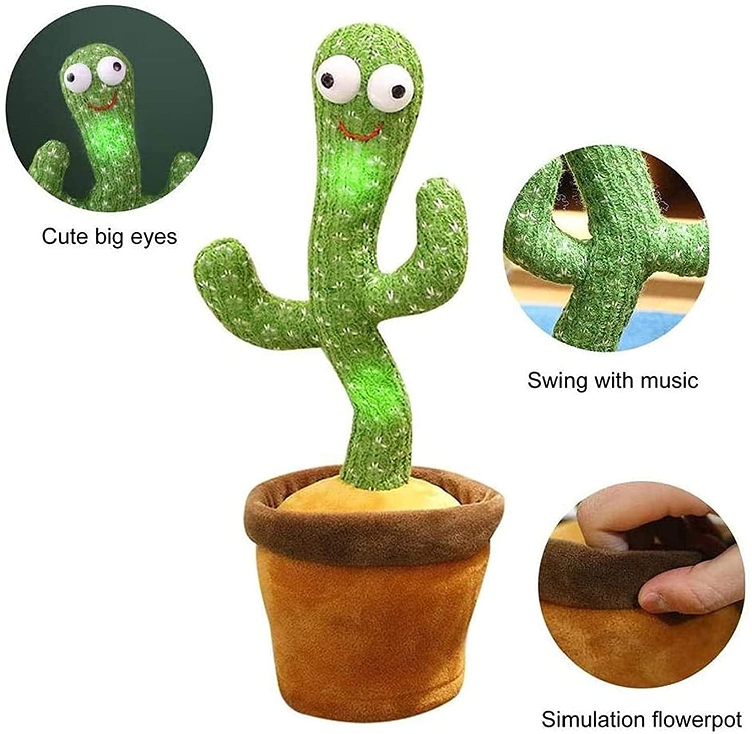 Funny Dancing Cactus Toy Electronic Plush Toy Singing Record & Repeating