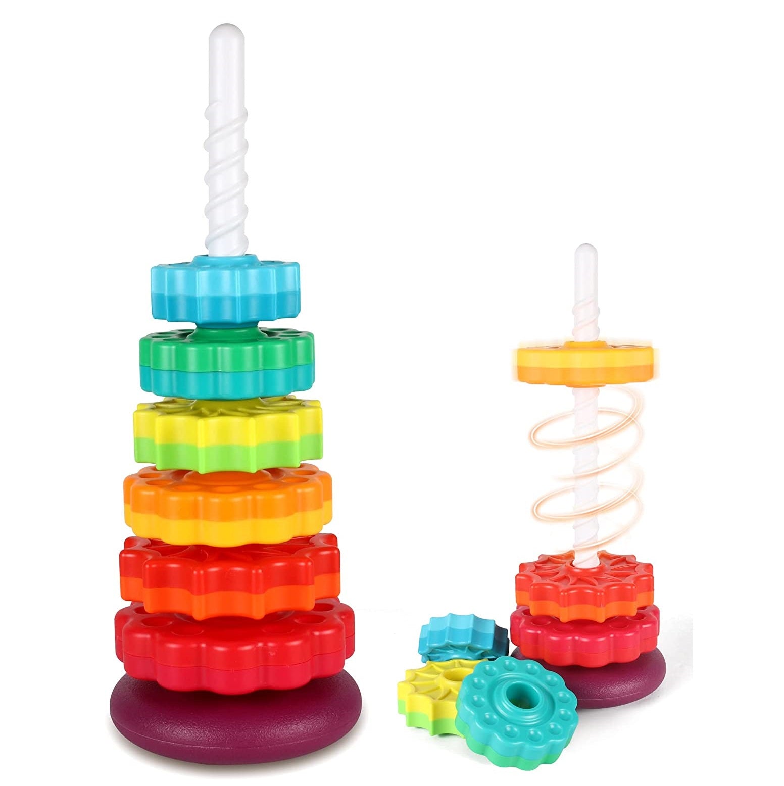 Kids Multicolor Twister Spinning Stacking Ring Tower