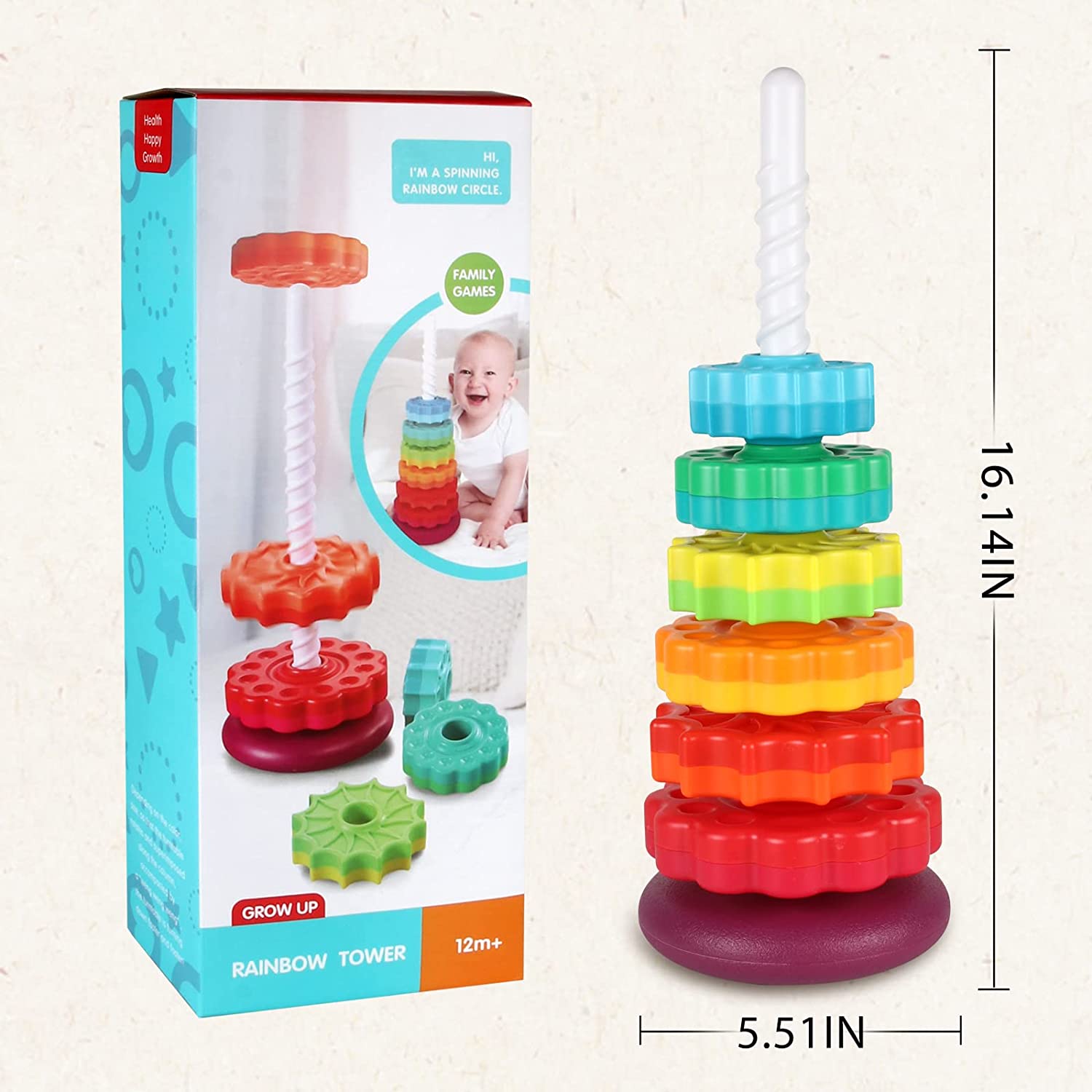 Kids Multicolor Twister Spinning Stacking Ring Tower