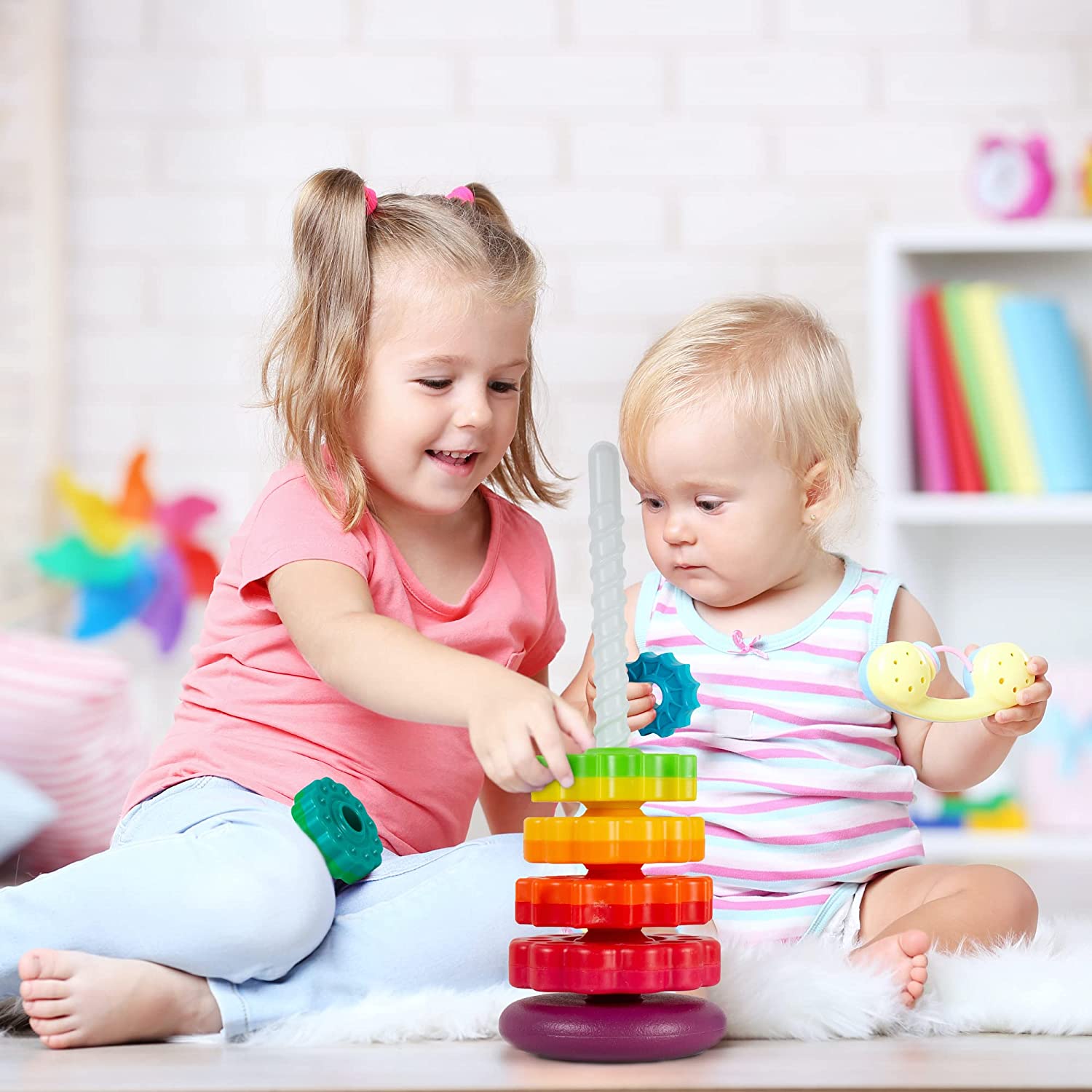 Kids Multicolor Twister Spinning Stacking Ring Tower