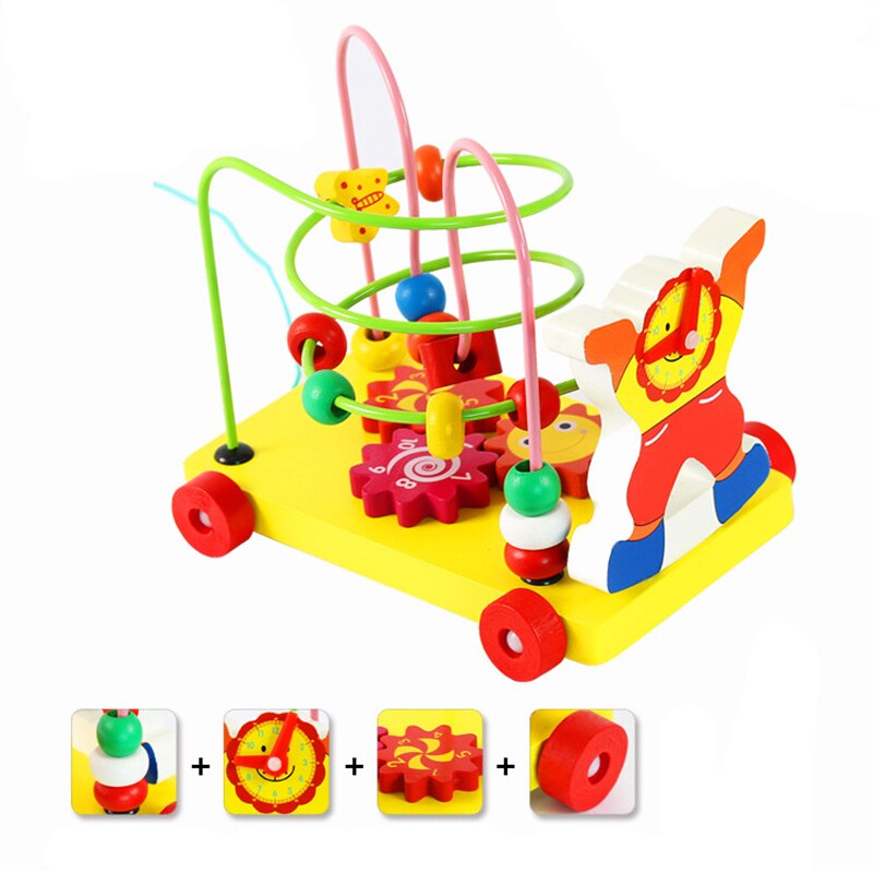 Wooden Multicolor Creative Clown Trailer Bead Maze Toy