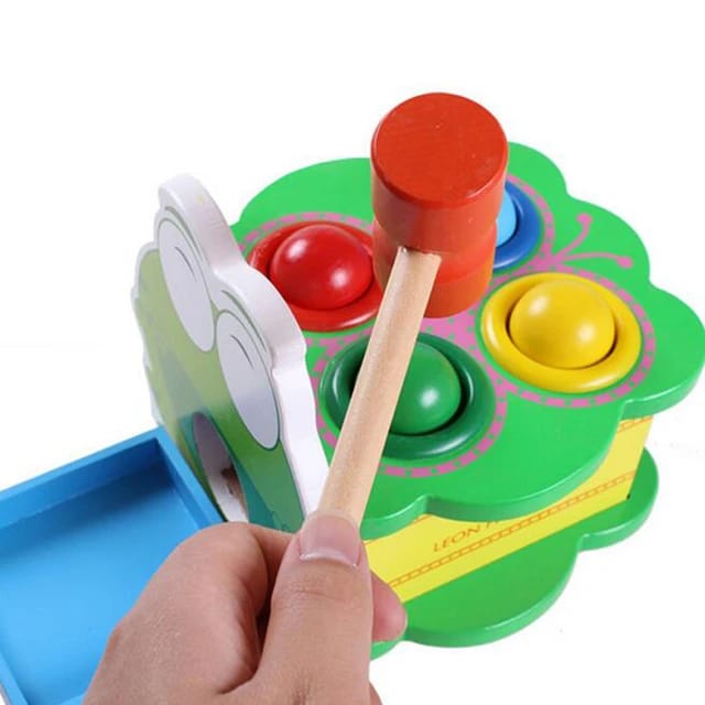 Kids Wooden Multicolor Cartoon Animal Frog Knocked Table Ball Game