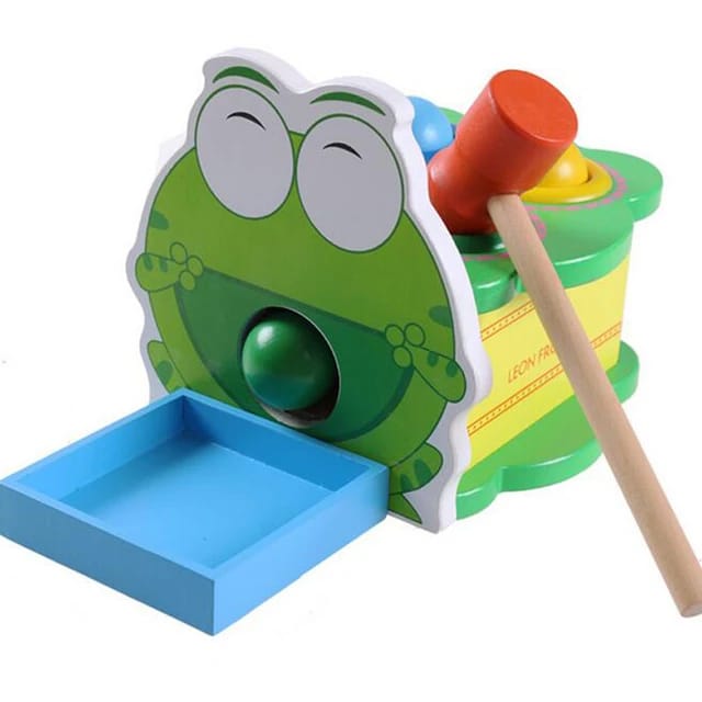 Kids Wooden Multicolor Cartoon Animal Frog Knocked Table Ball Game