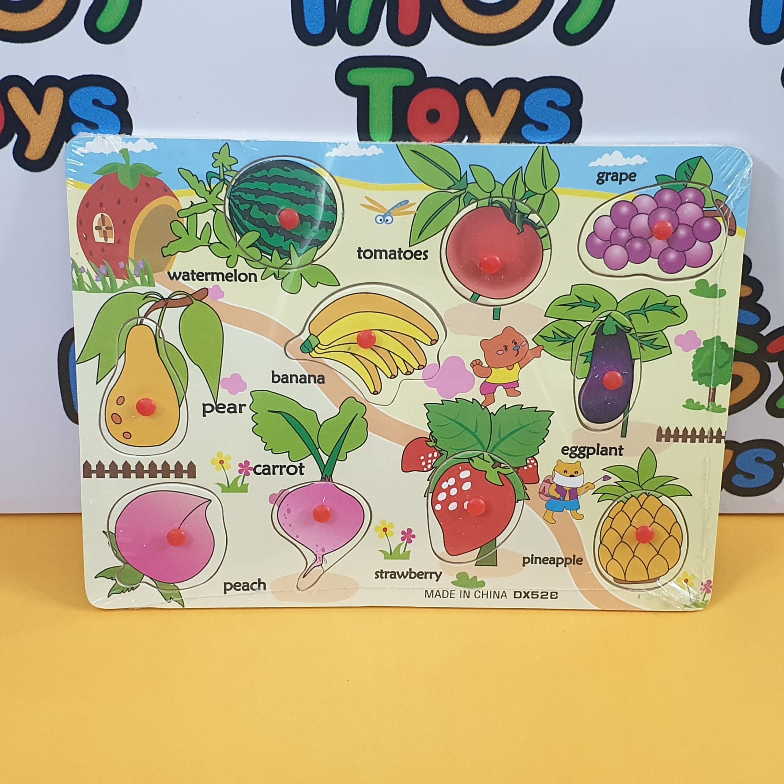 Wooden Multicolor Fruits Peg Puzzle Pin Board