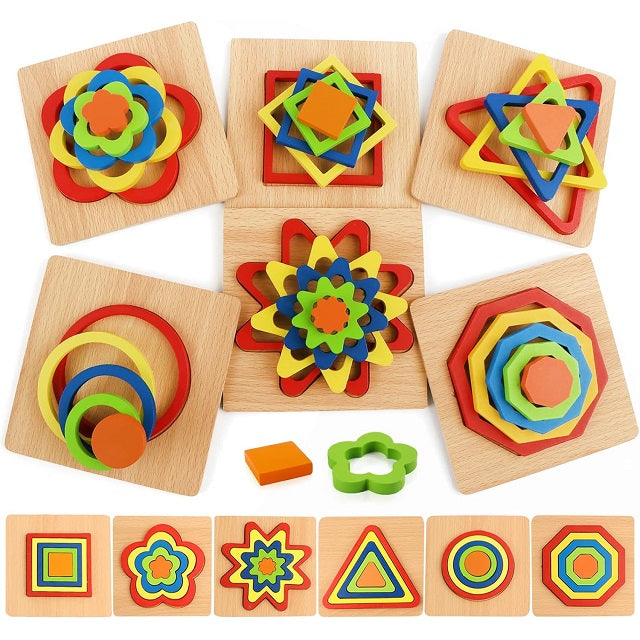 Wooden 3D Geometric Shape Cognition Puzzle Board