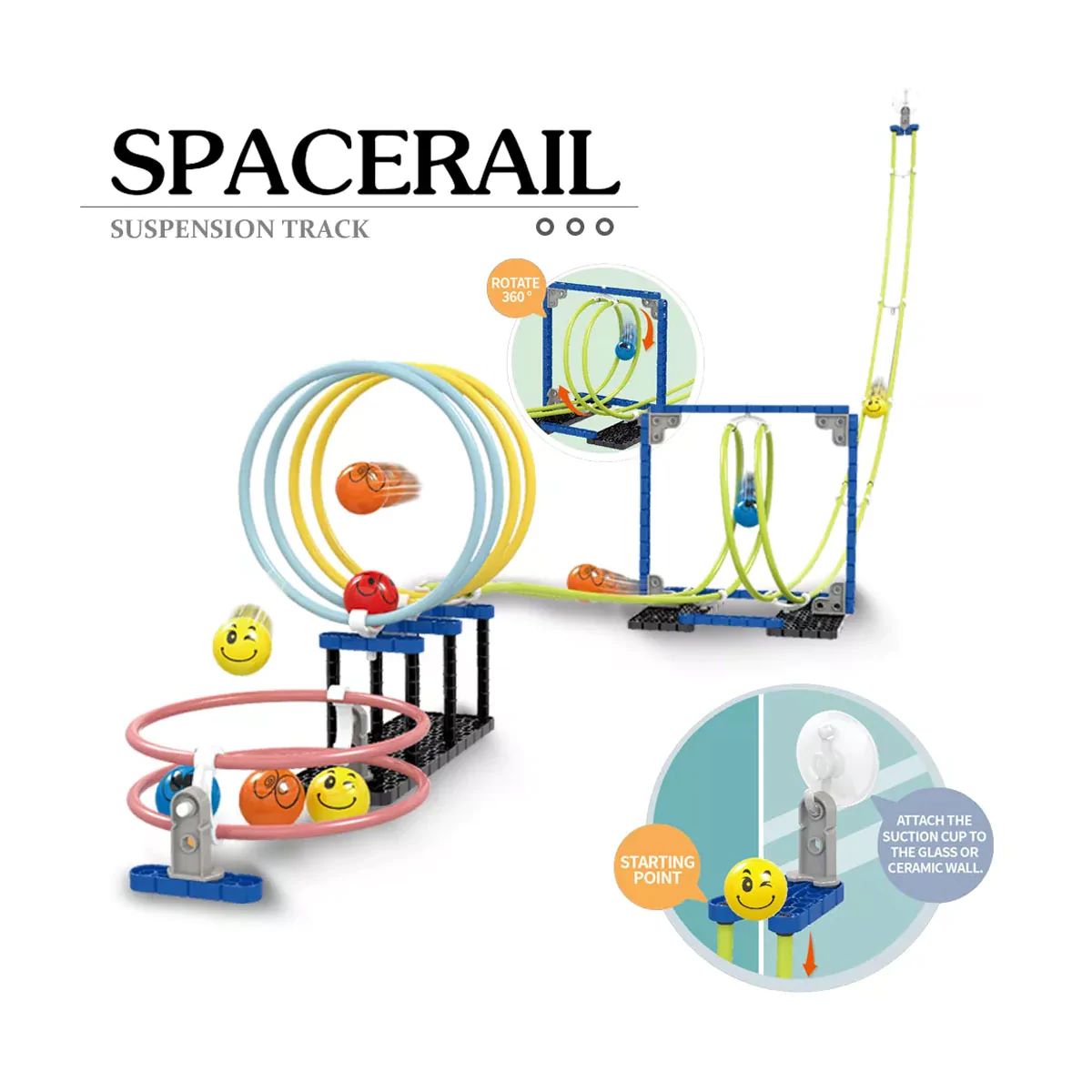 Space Building Rail Marble Run Rotation Track Orbit-73 pcs
