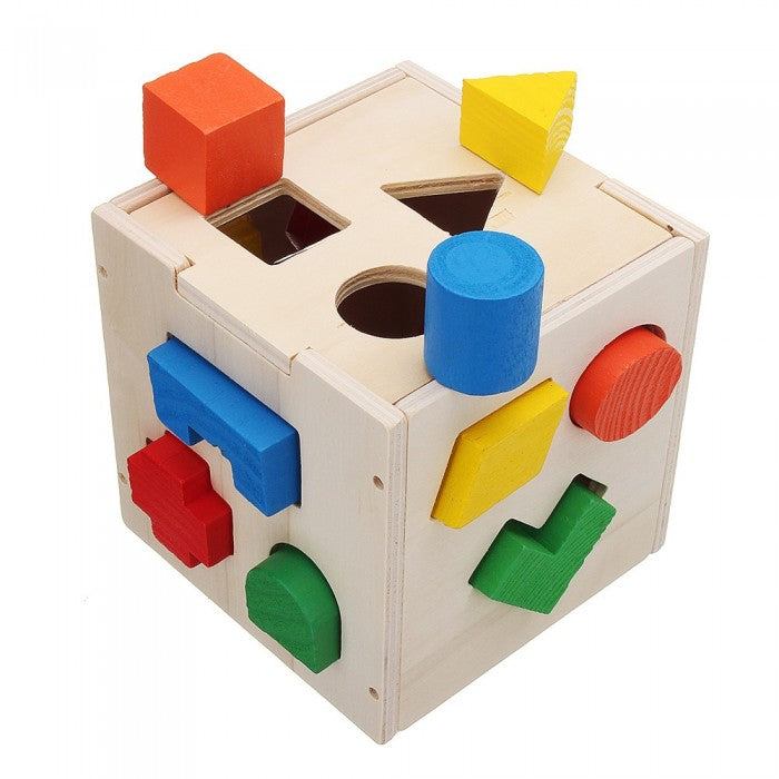 Wooden Geometric Shape Sorting Cube Box