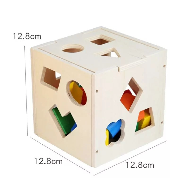 Wooden Geometric Shape Sorting Cube Box