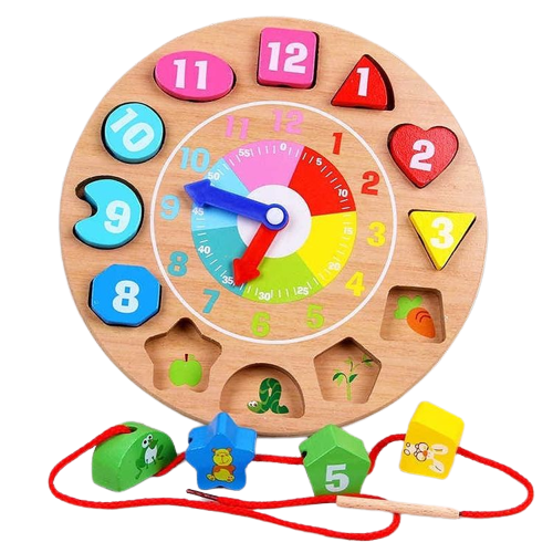 Kids Wooden Colorful Learning Shapes Stacking Sorter Digital Clock