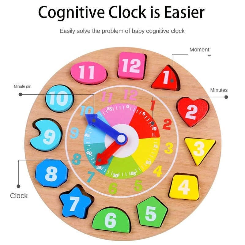 Kids Wooden Colorful Learning Shapes Stacking Sorter Digital Clock