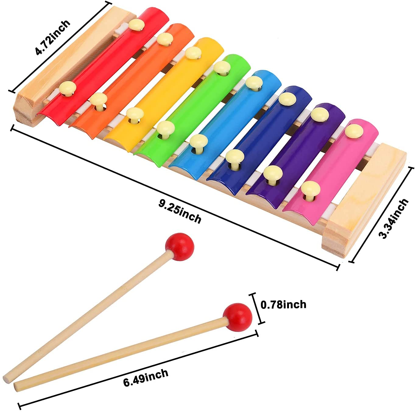 Kids Wooden Multicolor Xylophone Musical Toy With 8 Note 2 Sticks