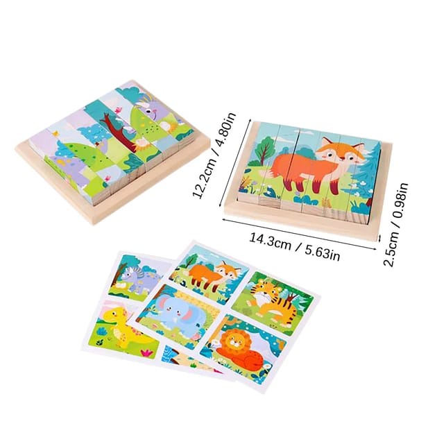 Creative 4 Sided Wooden 3d Animals Pattern Jigsaw Puzzle