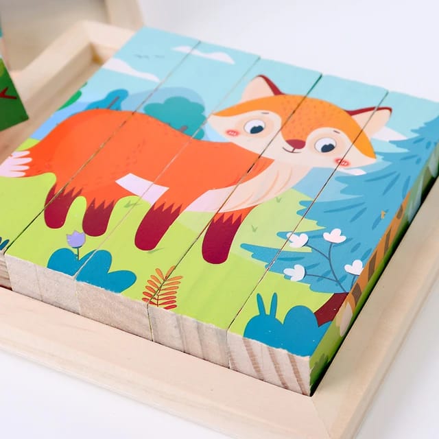 Creative 4 Sided Wooden 3d Animals Pattern Jigsaw Puzzle