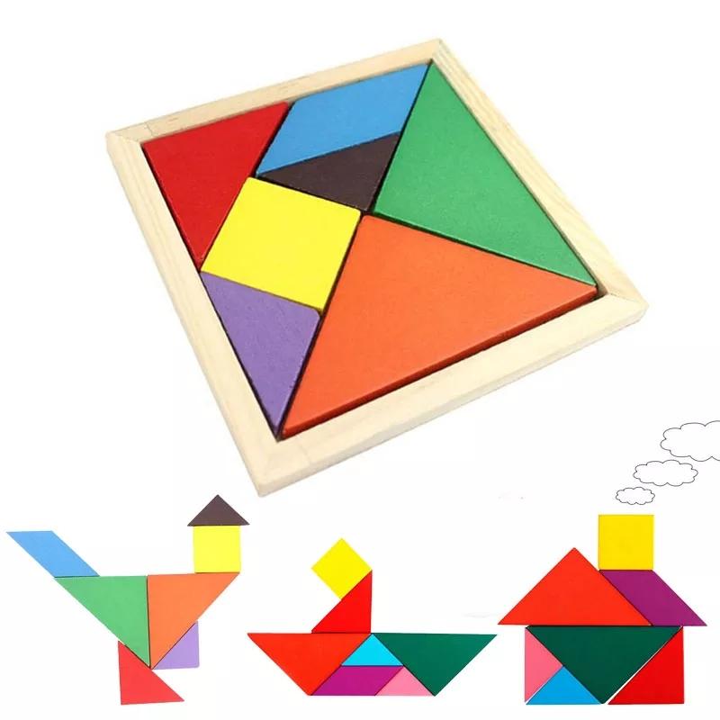 Kids Wooden Geometrical Tangram Puzzle Educational Board